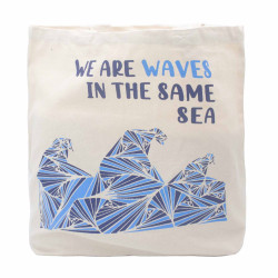 3x Bavlnená Taška s Potlačou - We are Waves - Sivá, Modrá a Prírodná