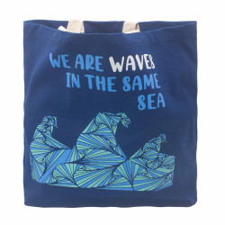 3x Bavlnená Taška s Potlačou - We are Waves - Sivá, Modrá a Prírodná