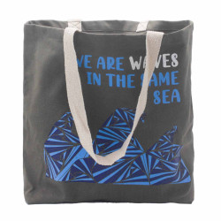 3x Bavlnená Taška s Potlačou - We are Waves - Sivá, Modrá a Prírodná