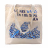 3x Bavlnená Taška s Potlačou - We are Waves - Sivá, Modrá a Prírodná
