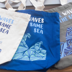3x Bavlnená Taška s Potlačou - We are Waves - Sivá, Modrá a Prírodná