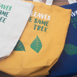 3x Bavlnená Taška s Potlačou - We are Leaves - Žltá, Modrá a Prírodná