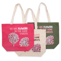 3x Bavlnená Taška s Potlačou - We are Flowers - Olivová, Ružová a Prír