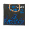 3x Jutové Tašky s Potlačou - We are Waves - Sivá, Modrá a Prírodná