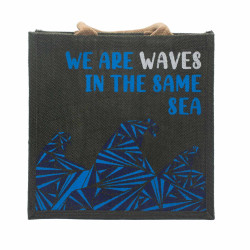 3x Jutové Tašky s Potlačou - We are Waves - Sivá, Modrá a Prírodná
