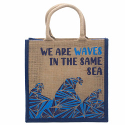3x Jutové Tašky s Potlačou - We are Waves - Sivá, Modrá a Prírodná
