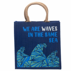 3x Jutové Tašky s Potlačou - We are Waves - Sivá, Modrá a Prírodná