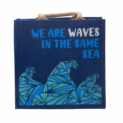 3x Jutové Tašky s Potlačou - We are Waves - Sivá, Modrá a Prírodná