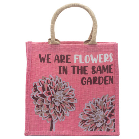 3x Jutové Tašky s Potlačou - We are Flowers - Olivová, Ružová a Prírod