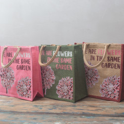 3x Jutové Tašky s Potlačou - We are Flowers - Olivová, Ružová a Prírod