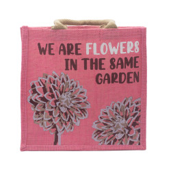 3x Jutové Tašky s Potlačou - We are Flowers - Olivová, Ružová a Prírod