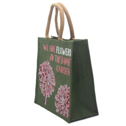 3x Jutové Tašky s Potlačou - We are Flowers - Olivová, Ružová a Prírod