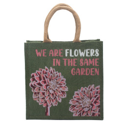 3x Jutové Tašky s Potlačou - We are Flowers - Olivová, Ružová a Prírod
