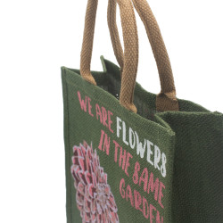3x Jutové Tašky s Potlačou - We are Flowers - Olivová, Ružová a Prírod