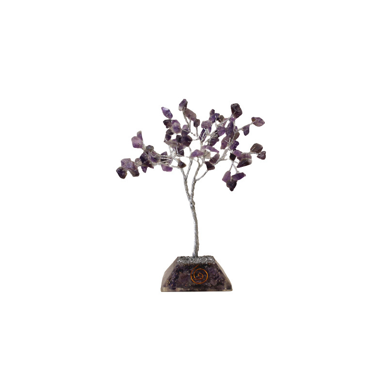 Stromček Šťastia s Orgonitovým Podstavcom - 80 Kamienkov - Amethyst