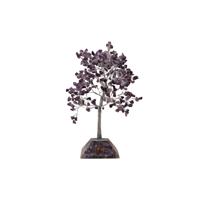 Stromček Šťastia s Orgonitovým Podstavcom - 320 Kamienkov - Amethyst