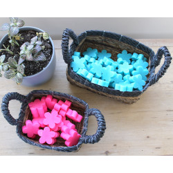 Štvorcový Košík z Banánového Listu a Čiernej Raffie - Súprava 3 kusov