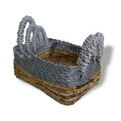 Štvorcový Košík z Banánového Listu a Šedej Raffie - Súprava 3 kusov