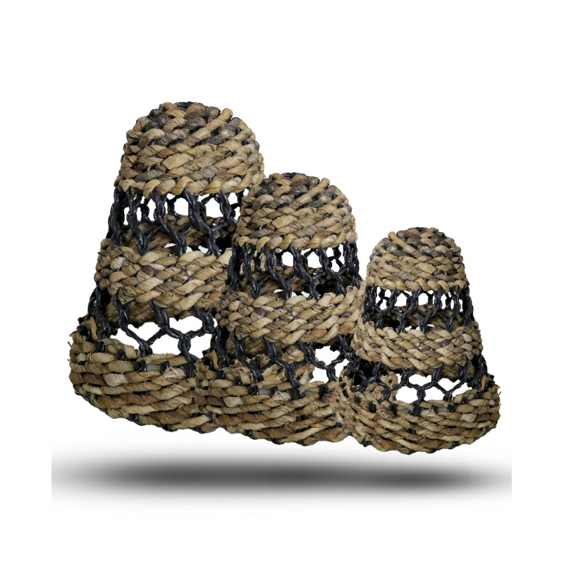 Prírodné Tienidlá na Lampy z Banánového Listu - Čierne - Súprava 3 Kus