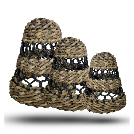 Prírodné Tienidlá na Lampy z Banánového Listu - Čierne - Súprava 3 Kus