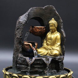 Stolová Fontánka - 30cm - Zlatý Meditujúci Budha