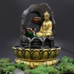 Stolová Fontánka - 30cm - Zlatý Meditujúci Budha