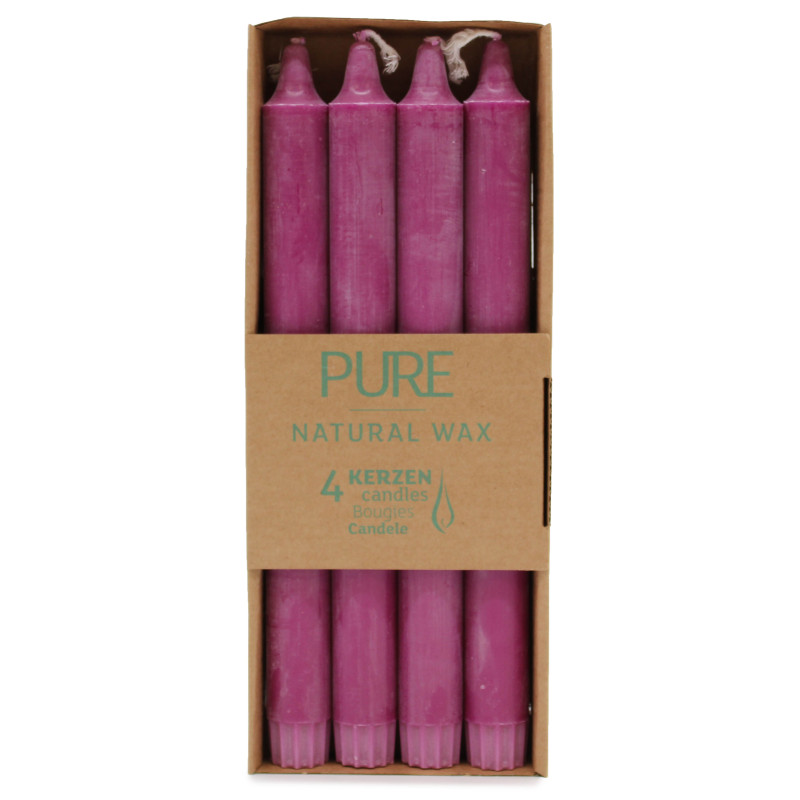 4x Stolové Sviečky z Čistého Prírodného Vosku 25x2.3 - Fialové