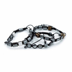 3x Magnetický Hematitový Náramok Shamballa - Valce a Krúžky