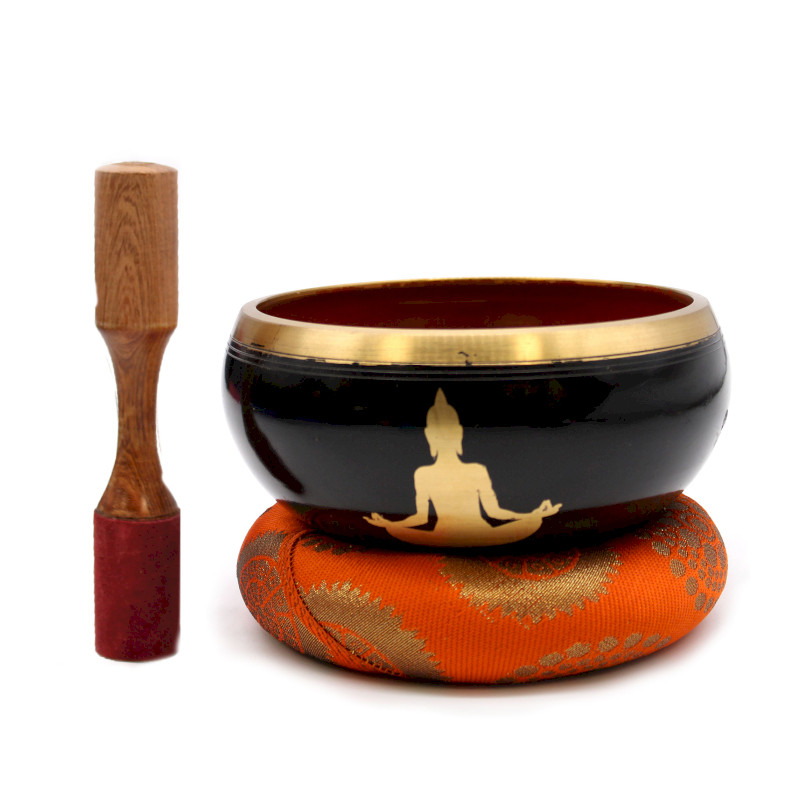 Veľká Súprava Spievajúcich Misiek Buddha - Čierna/Oranžová 14cm