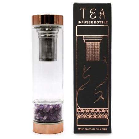 Fľaška na Čaj z Krištáľového Skla - Rose Gold - Amethyst