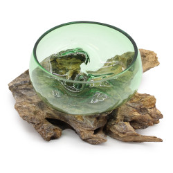 Recyklované Sklo z Pivných Fliaš - Veľká Široká Miska na Dreve