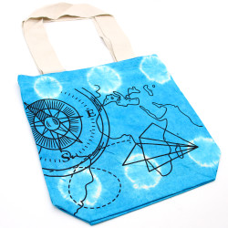 Bavlnená Taška (6oz) - 38x42x12cm - Kompas - Modrá - Prírodné Ramienka
