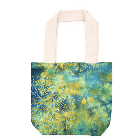 Bavlnená Taška (6oz) - 38x42x12cm - Mandala - Zelená/Modrá - Prírodné 