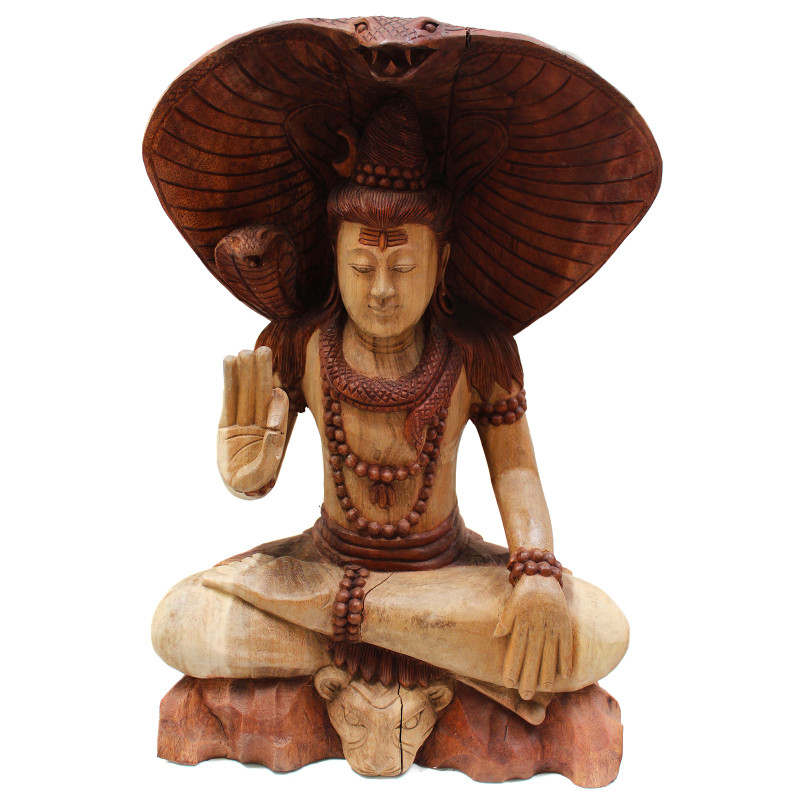 Ručne Vyrezávaná Socha Budhu - Shiva s Kobrou - 50cm - Poškodená