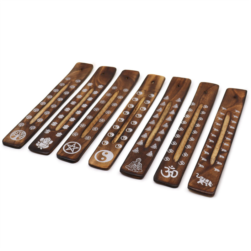 20x Vyrezávaný Stojan na Vonné Tyčinky z Mangového Dreva s Pálenou Pov