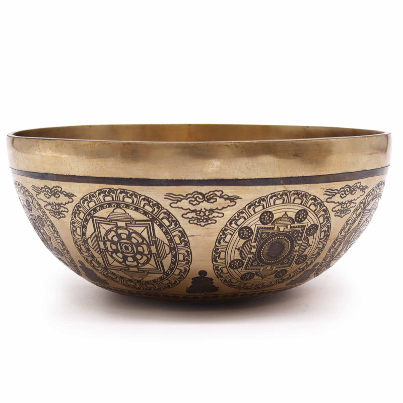 Tibetská Liečivá Gravírovaná Miska - 21cm -7 Čakier a Kvet Života